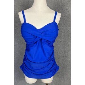 Relleciga Women's Swimsuit Tankini Top Ruched Adjustable Strap Blue XL NWT's.